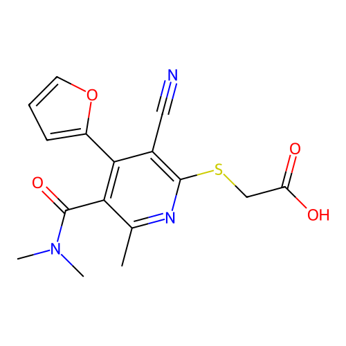 2-{[3-cyano-5-(dimethylcarbamoyl)-4-(furan-2-yl)-6-methylpyridin-2-yl]sulfanyl}acetic acid structure