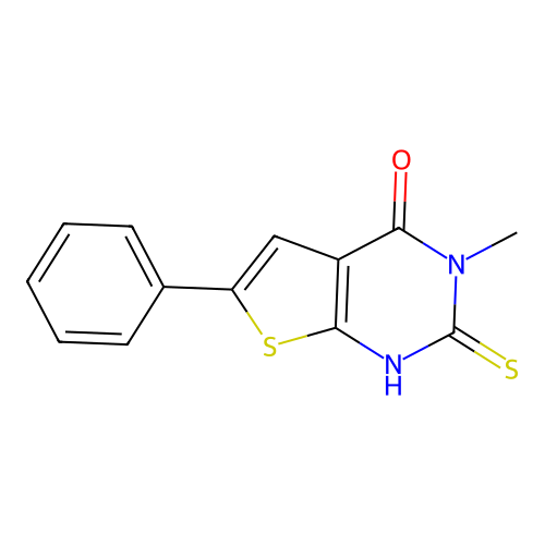 3-methyl-6-phenyl-2-sulfanyl-3H,4H-thieno[2,3-d]pyrimidin-4-one structure