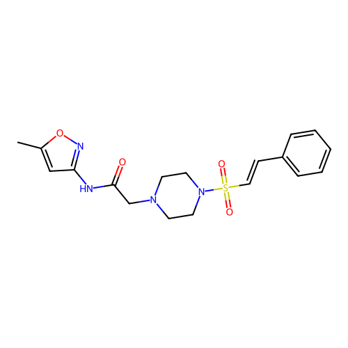 N-(5-methyl-1,2-oxazol-3-yl)-2-[4-(2-phenylethenesulfonyl)piperazin-1-yl]acetamide structure