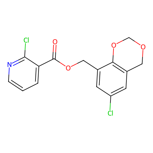 (6-chloro-4H-1,3-benzodioxin-8-yl)methyl 2-chloropyridine-3-carboxylate structure