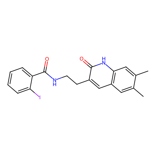 N-[2-(6,7-dimethyl-2-oxo-1H-quinolin-3-yl)ethyl]-2-iodobenzamide structure