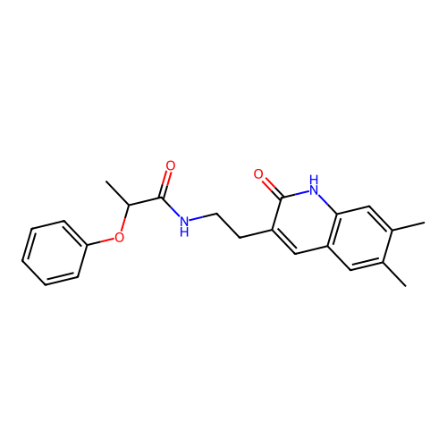 N-[2-(6,7-dimethyl-2-oxo-1H-quinolin-3-yl)ethyl]-2-phenoxypropanamide structure