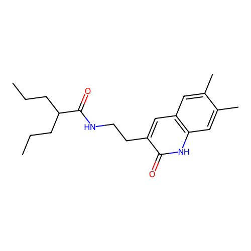 N-[2-(6,7-dimethyl-2-oxo-1H-quinolin-3-yl)ethyl]-2-propylpentanamide structure