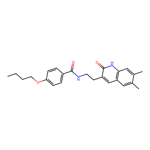 4-butoxy-N-(2-(6,7-dimethyl-2-oxo-1,2-dihydroquinolin-3-yl)ethyl)benzamide structure