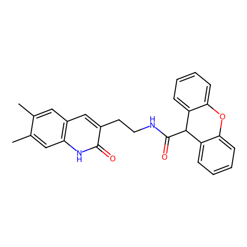 N-[2-(6,7-dimethyl-2-oxo-1H-quinolin-3-yl)ethyl]-9H-xanthene-9-carboxamide structure