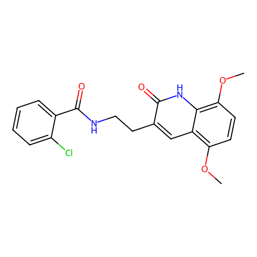 2-chloro-N-(2-(5,8-dimethoxy-2-oxo-1,2-dihydroquinolin-3-yl)ethyl)benzamide structure