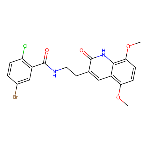 5-bromo-2-chloro-N-[2-(5,8-dimethoxy-2-oxo-1H-quinolin-3-yl)ethyl]benzamide structure