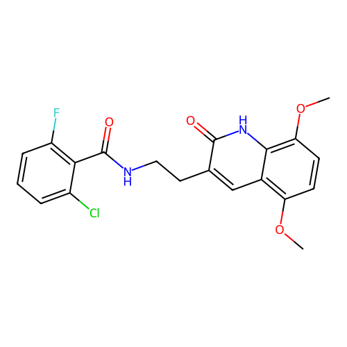 2-chloro-N-[2-(5,8-dimethoxy-2-oxo-1H-quinolin-3-yl)ethyl]-6-fluorobenzamide structure