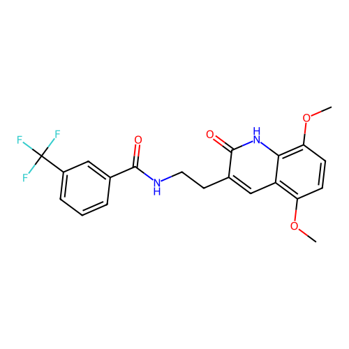 N-[2-(5,8-dimethoxy-2-oxo-1H-quinolin-3-yl)ethyl]-3-(trifluoromethyl)benzamide structure