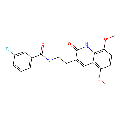 N-[2-(5,8-dimethoxy-2-oxo-1H-quinolin-3-yl)ethyl]-3-fluorobenzamide structure
