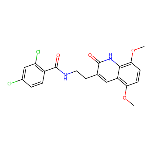 2,4-dichloro-N-[2-(5,8-dimethoxy-2-oxo-1H-quinolin-3-yl)ethyl]benzamide structure