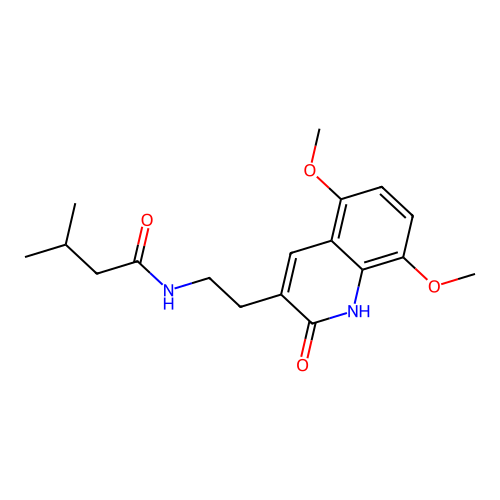 N-(2-(5,8-dimethoxy-2-oxo-1,2-dihydroquinolin-3-yl)ethyl)-3-methylbutanamide structure