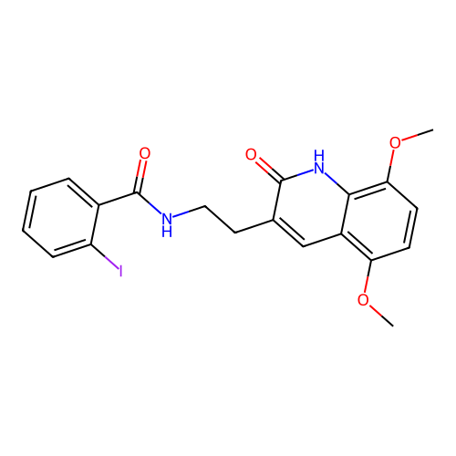 N-[2-(5,8-dimethoxy-2-oxo-1H-quinolin-3-yl)ethyl]-2-iodobenzamide structure