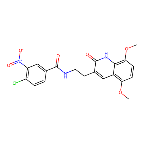 4-chloro-N-[2-(5,8-dimethoxy-2-oxo-1H-quinolin-3-yl)ethyl]-3-nitrobenzamide structure