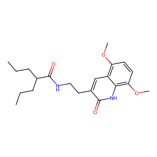 N-(2-(5,8-dimethoxy-2-oxo-1,2-dihydroquinolin-3-yl)ethyl)-2-propylpentanamide structure