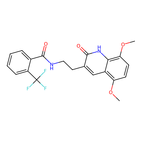 N-[2-(5,8-dimethoxy-2-oxo-1H-quinolin-3-yl)ethyl]-2-(trifluoromethyl)benzamide structure