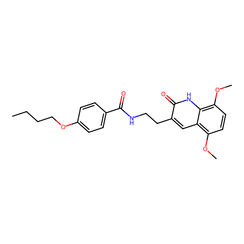 4-butoxy-N-[2-(5,8-dimethoxy-2-oxo-1H-quinolin-3-yl)ethyl]benzamide structure
