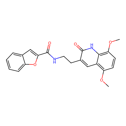 N-[2-(5,8-dimethoxy-2-oxo-1H-quinolin-3-yl)ethyl]-1-benzofuran-2-carboxamide structure