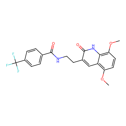 N-[2-(5,8-dimethoxy-2-oxo-1H-quinolin-3-yl)ethyl]-4-(trifluoromethyl)benzamide structure
