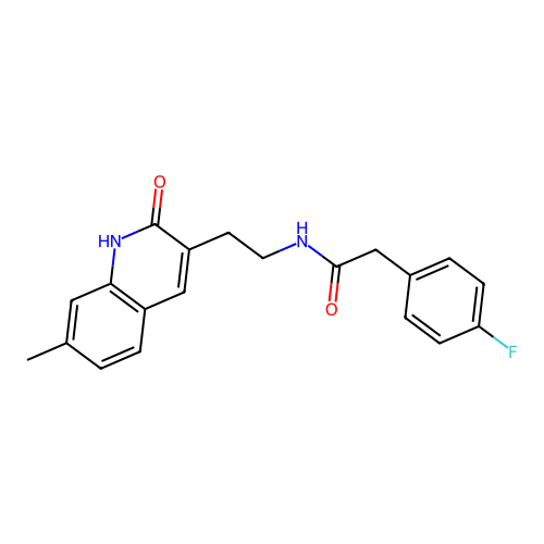 2-(4-fluorophenyl)-N-[2-(7-methyl-2-oxo-1H-quinolin-3-yl)ethyl]acetamide structure