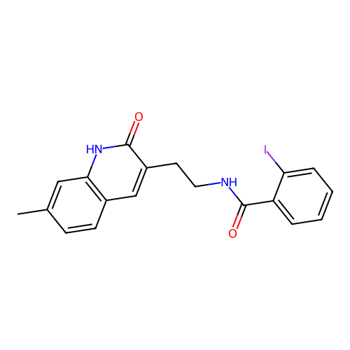 2-iodo-N-[2-(7-methyl-2-oxo-1H-quinolin-3-yl)ethyl]benzamide structure
