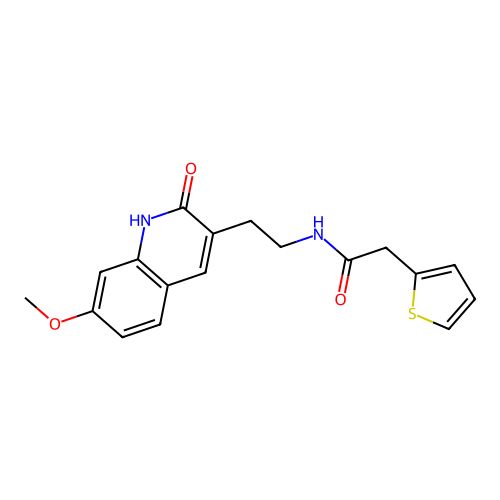 N-(2-(7-methoxy-2-oxo-1,2-dihydroquinolin-3-yl)ethyl)-2-(thiophen-2-yl)acetamide structure