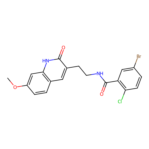 5-bromo-2-chloro-N-[2-(7-methoxy-2-oxo-1H-quinolin-3-yl)ethyl]benzamide structure