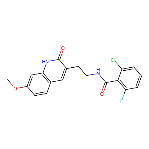 2-chloro-6-fluoro-N-[2-(7-methoxy-2-oxo-1H-quinolin-3-yl)ethyl]benzamide structure