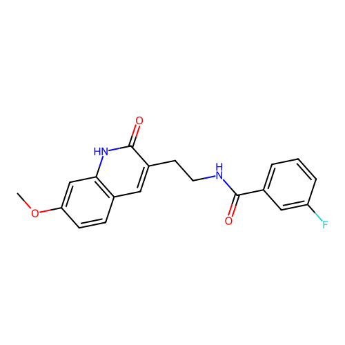 3-fluoro-N-[2-(7-methoxy-2-oxo-1H-quinolin-3-yl)ethyl]benzamide structure