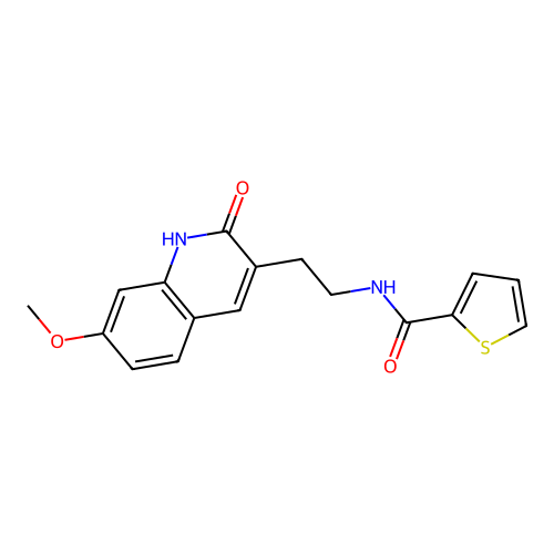 N-(2-(7-methoxy-2-oxo-1,2-dihydroquinolin-3-yl)ethyl)thiophene-2-carboxamide structure