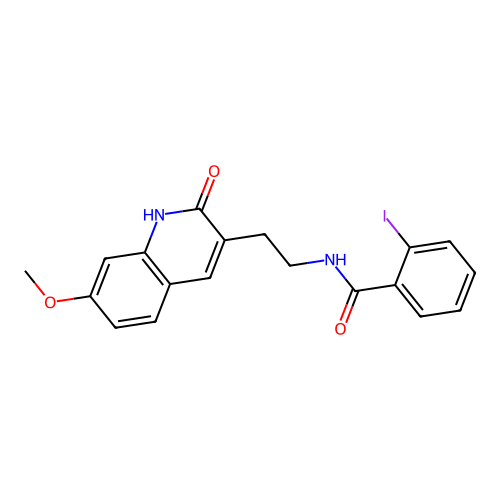 2-iodo-N-[2-(7-methoxy-2-oxo-1H-quinolin-3-yl)ethyl]benzamide structure