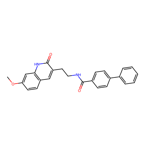 N-[2-(7-methoxy-2-oxo-1H-quinolin-3-yl)ethyl]-4-phenylbenzamide structure