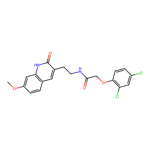 2-(2,4-dichlorophenoxy)-N-[2-(7-methoxy-2-oxo-1H-quinolin-3-yl)ethyl]acetamide structure