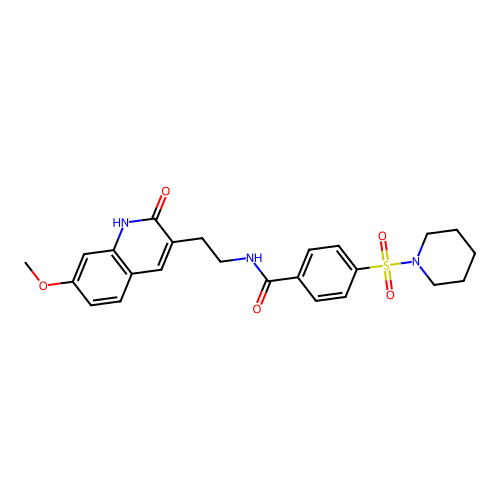 N-[2-(7-methoxy-2-oxo-1H-quinolin-3-yl)ethyl]-4-piperidin-1-ylsulfonylbenzamide structure