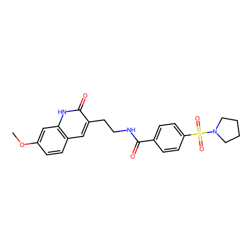 N-[2-(7-methoxy-2-oxo-1H-quinolin-3-yl)ethyl]-4-pyrrolidin-1-ylsulfonylbenzamide structure