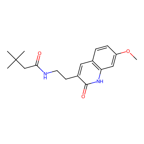 N-[2-(7-methoxy-2-oxo-1H-quinolin-3-yl)ethyl]-3,3-dimethylbutanamide structure