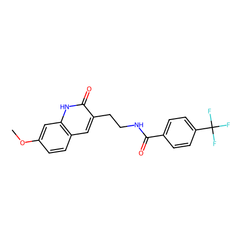 N-[2-(7-methoxy-2-oxo-1H-quinolin-3-yl)ethyl]-4-(trifluoromethyl)benzamide structure