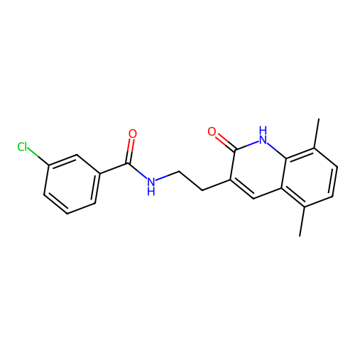 3-chloro-N-(2-(5,8-dimethyl-2-oxo-1,2-dihydroquinolin-3-yl)ethyl)benzamide structure