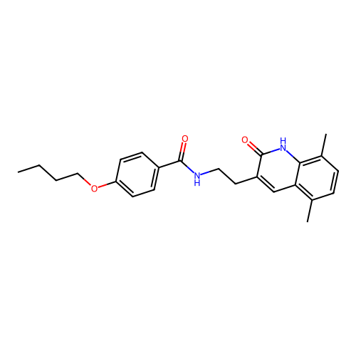 4-butoxy-N-(2-(5,8-dimethyl-2-oxo-1,2-dihydroquinolin-3-yl)ethyl)benzamide structure