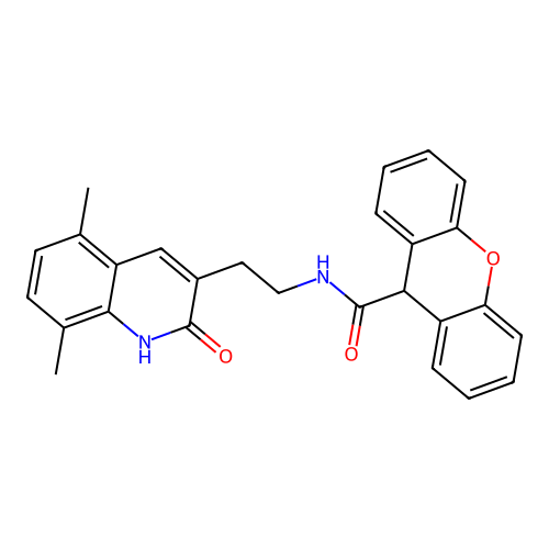 N-[2-(5,8-dimethyl-2-oxo-1H-quinolin-3-yl)ethyl]-9H-xanthene-9-carboxamide structure