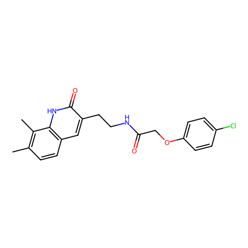 2-(4-chlorophenoxy)-N-[2-(7,8-dimethyl-2-oxo-1H-quinolin-3-yl)ethyl]acetamide structure