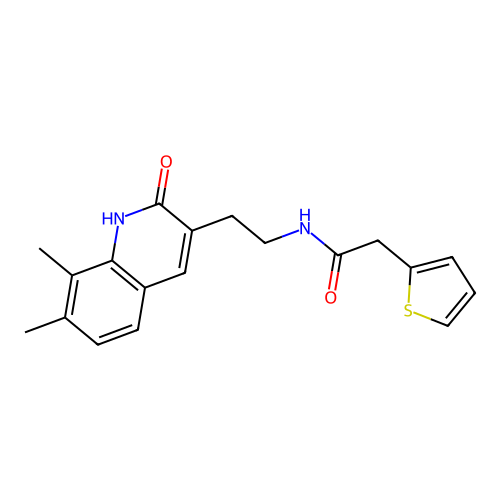 N-[2-(7,8-dimethyl-2-oxo-1H-quinolin-3-yl)ethyl]-2-thiophen-2-ylacetamide structure