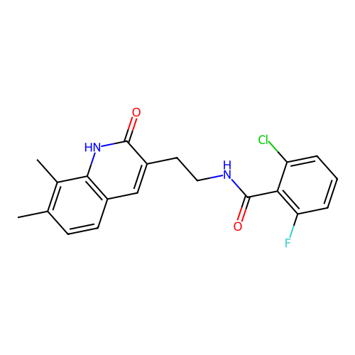 2-chloro-N-[2-(7,8-dimethyl-2-oxo-1H-quinolin-3-yl)ethyl]-6-fluorobenzamide structure