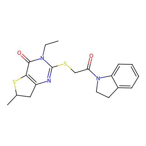 2-{[2-(2,3-dihydro-1H-indol-1-yl)-2-oxoethyl]sulfanyl}-3-ethyl-6-methyl-3H,4H,6H,7H-thieno[3,2-d]pyrimidin-4-one structure