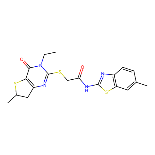 2-[(3-ethyl-6-methyl-4-oxo-6,7-dihydrothieno[3,2-d]pyrimidin-2-yl)sulfanyl]-N-(6-methyl-1,3-benzothiazol-2-yl)acetamide structure