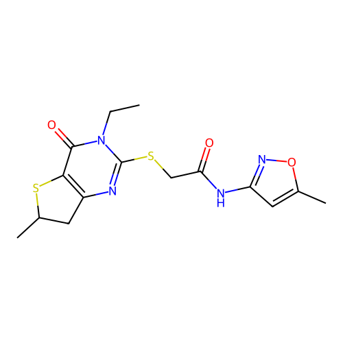 2-({3-ethyl-6-methyl-4-oxo-3H,4H,6H,7H-thieno[3,2-d]pyrimidin-2-yl}sulfanyl)-N-(5-methyl-1,2-oxazol-3-yl)acetamide structure