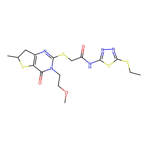 N-[5-(ethylsulfanyl)-1,3,4-thiadiazol-2-yl]-2-{[3-(2-methoxyethyl)-6-methyl-4-oxo-3H,4H,6H,7H-thieno[3,2-d]pyrimidin-2-yl]sulfanyl}acetamide structure