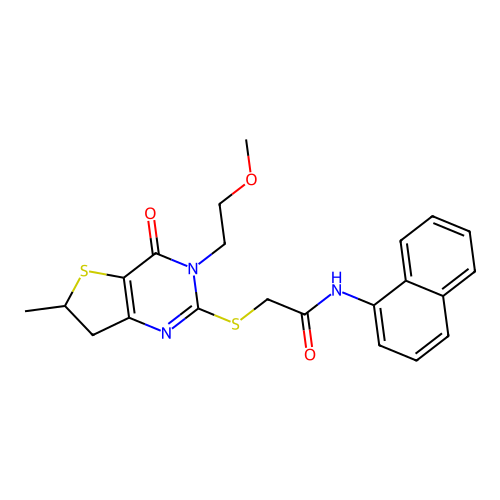 2-((3-(2-methoxyethyl)-6-methyl-4-oxo-3,4,6,7-tetrahydrothieno[3,2-d]pyrimidin-2-yl)thio)-N-(naphthalen-1-yl)acetamide structure
