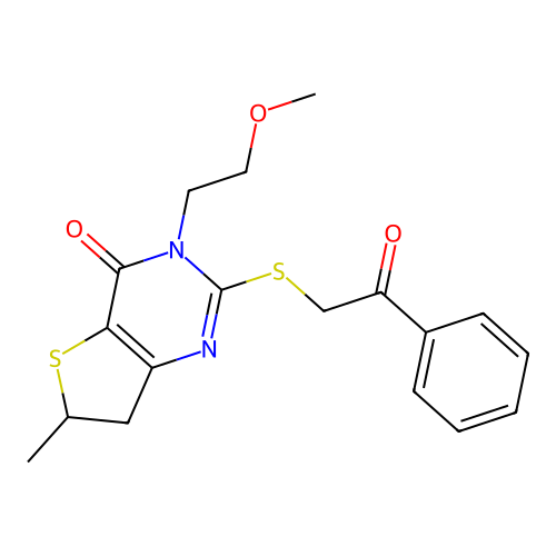 3-(2-methoxyethyl)-6-methyl-2-((2-oxo-2-phenylethyl)thio)-6,7-dihydrothieno[3,2-d]pyrimidin-4(3H)-one structure