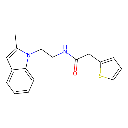N-[2-(2-methylindol-1-yl)ethyl]-2-thiophen-2-ylacetamide structure